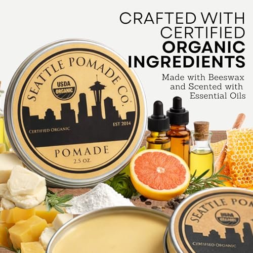 Seattle Pomade Co. USDA Certified Organic Pomade - Medium Hold & High Shine, Non GMO Hair Styling Formula, 2.5 oz Avelisse