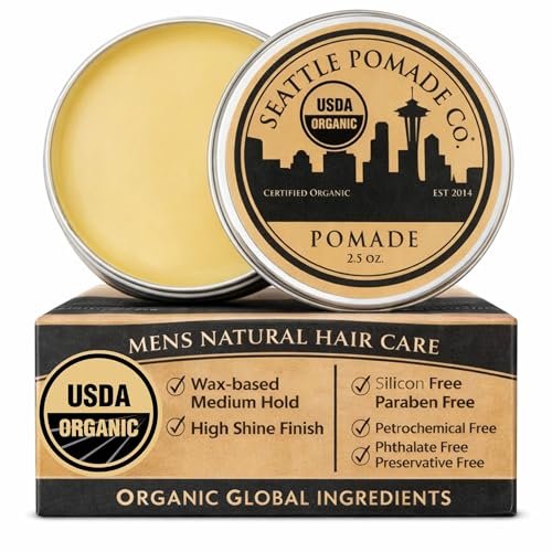 Seattle Pomade Co. USDA Certified Organic Pomade - Medium Hold & High Shine, Non GMO Hair Styling Formula, 2.5 oz Avelisse