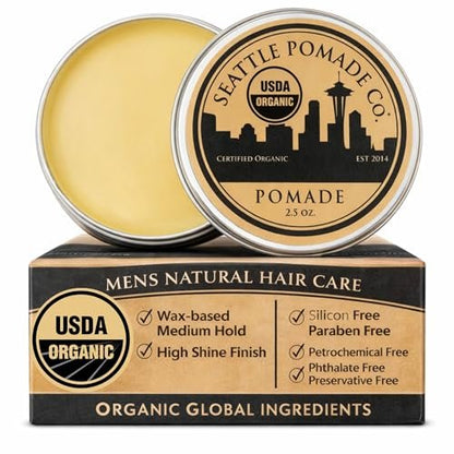 Seattle Pomade Co. USDA Certified Organic Pomade - Medium Hold & High Shine, Non GMO Hair Styling Formula, 2.5 oz Avelisse