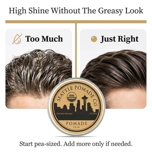 Seattle Pomade Co. USDA Certified Organic Pomade - Medium Hold & High Shine, Non GMO Hair Styling Formula, 2.5 oz Avelisse