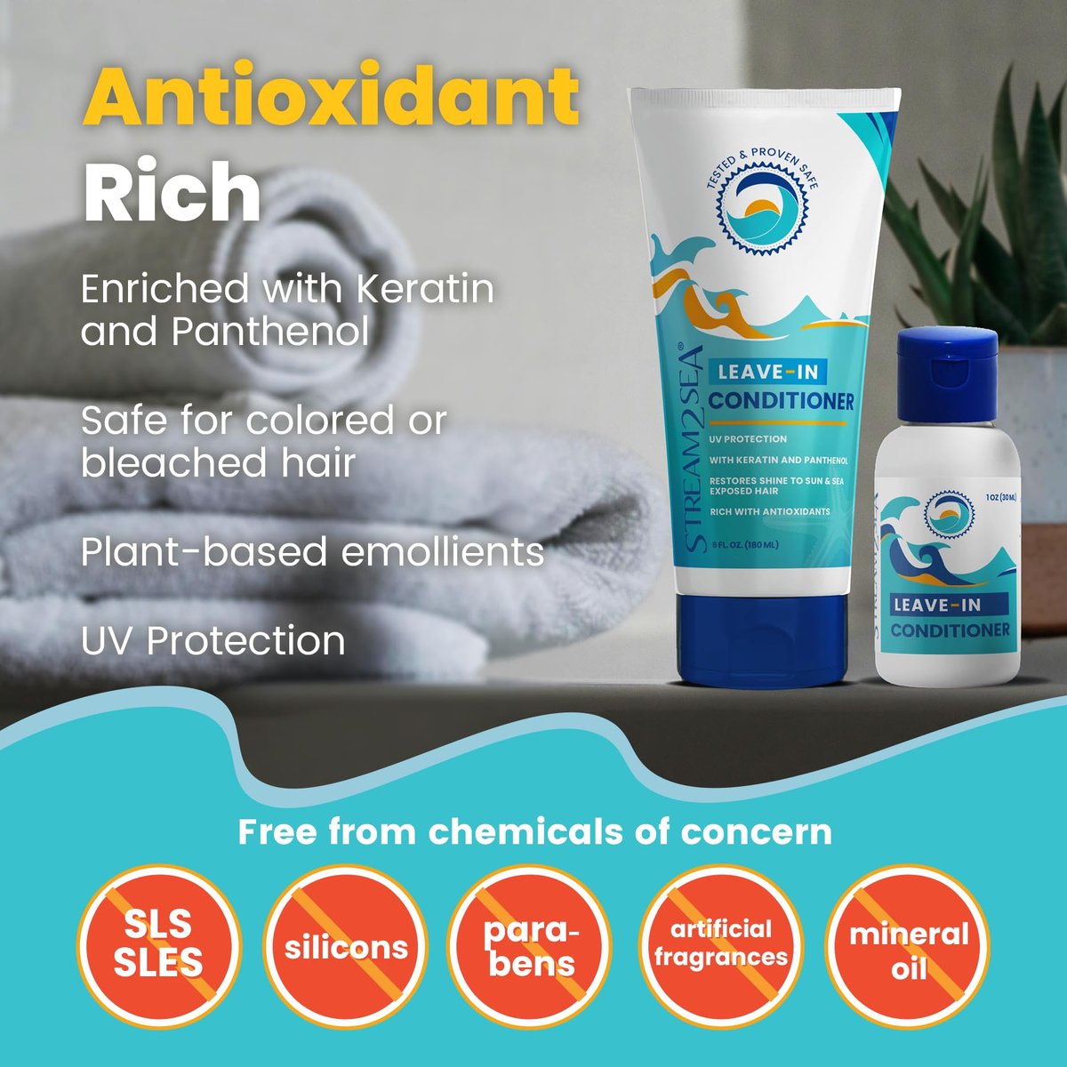 Stream2Sea Leave-In Hair Conditioner – Detangling & Moisturizing, Reef Safe, UV Protection, Sulfate & Paraben Free - görsel 6