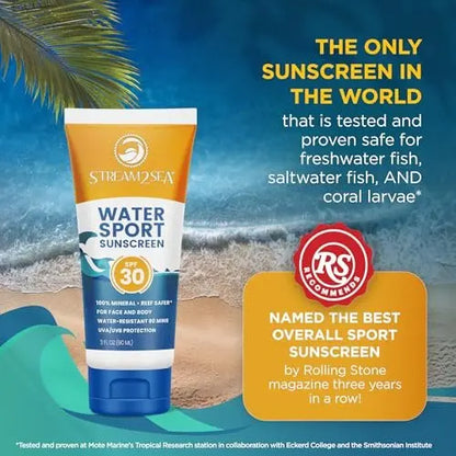 STREAM 2 SEA SPF 30 Biodegradable Mineral Sunscreen - 3 Fl Oz Non-Greasy & Moisturizing Reef Safe Sunscreen for Face and Body UVA/UVB Protection Avelisse