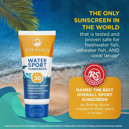 STREAM 2 SEA SPF 30 Biodegradable Mineral Sunscreen - 3 Fl Oz Non-Greasy & Moisturizing Reef Safe Sunscreen for Face and Body UVA/UVB Protection Avelisse