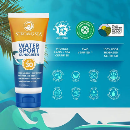 STREAM 2 SEA SPF 30 Biodegradable Mineral Sunscreen - 3 Fl Oz Non-Greasy & Moisturizing Reef Safe Sunscreen for Face and Body UVA/UVB Protection Avelisse