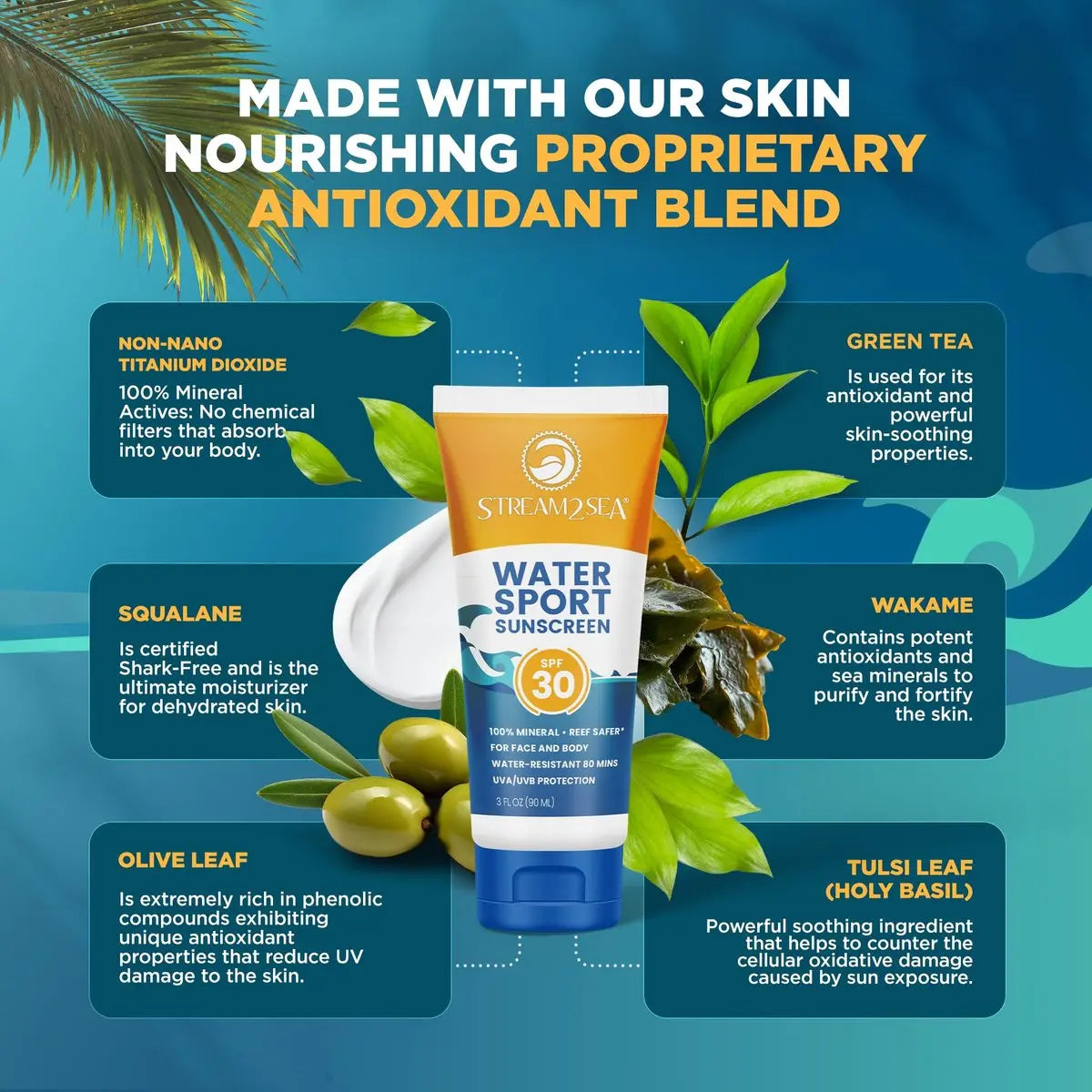 STREAM 2 SEA SPF 30 Biodegradable Mineral Sunscreen - 3 Fl Oz Non-Greasy & Moisturizing Reef Safe Sunscreen for Face and Body UVA/UVB Protection Avelisse