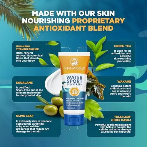 STREAM 2 SEA SPF 30 Biodegradable Mineral Sunscreen - 3 Fl Oz Non-Greasy & Moisturizing Reef Safe Sunscreen for Face and Body UVA/UVB Protection Avelisse