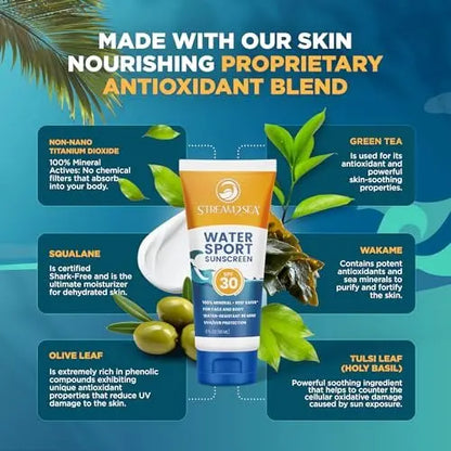 STREAM 2 SEA SPF 30 Biodegradable Mineral Sunscreen - 3 Fl Oz Non-Greasy & Moisturizing Reef Safe Sunscreen for Face and Body UVA/UVB Protection Avelisse