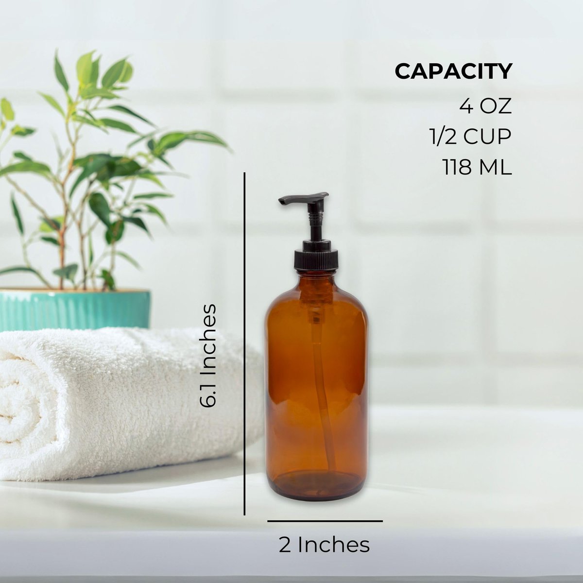 Cornucopia Brands 4oz Amber Glass Pump Bottles (Pack of 4) - Ideal for Lotions, Liquid Soap, Aromatherapy & More Avelisse