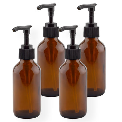 Cornucopia Brands 4oz Amber Glass Pump Bottles (Pack of 4) - Ideal for Lotions, Liquid Soap, Aromatherapy & More Avelisse