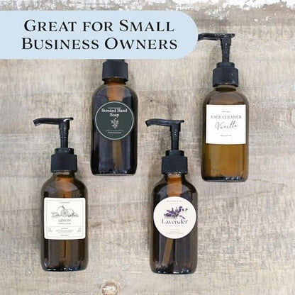 Cornucopia Brands 4oz Amber Glass Pump Bottles (Pack of 4) - Ideal for Lotions, Liquid Soap, Aromatherapy & More Avelisse