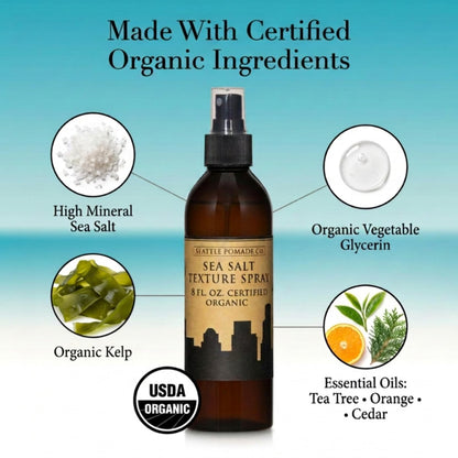 Seattle Pomade Co. Certified Organic Sea Salt Spray – Natural Texturizing Spray for Men & Women, 8 fl oz, Non-GMO & Vegan Avelisse