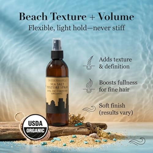 Seattle Pomade Co. Certified Organic Sea Salt Spray – Natural Texturizing Spray for Men & Women, 8 fl oz, Non-GMO & Vegan Avelisse