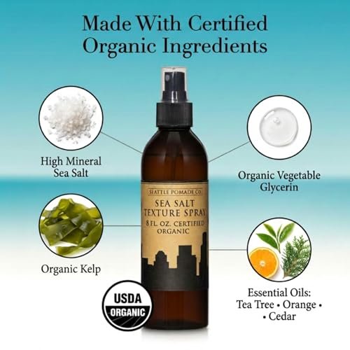 Seattle Pomade Co. Certified Organic Sea Salt Spray – Natural Texturizing Spray for Men & Women, 8 fl oz, Non-GMO & Vegan Avelisse
