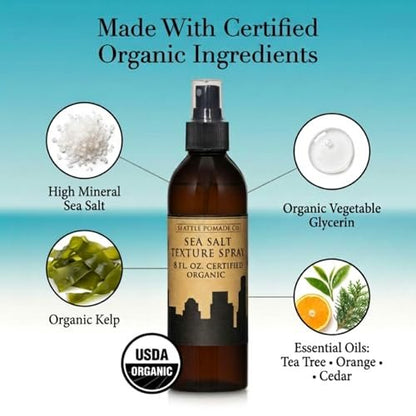Seattle Pomade Co. Certified Organic Sea Salt Spray – Natural Texturizing Spray for Men & Women, 8 fl oz, Non-GMO & Vegan Avelisse