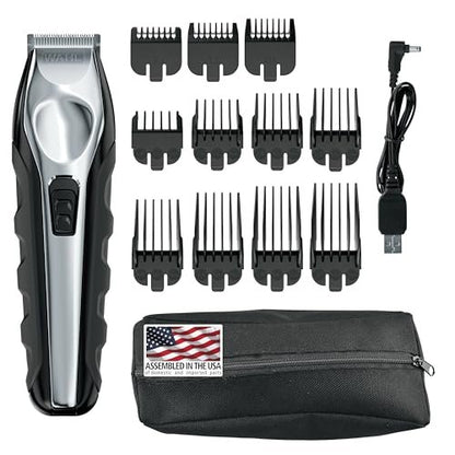 Wahl Lithium Ion Total Beard Trimmer for Men - Model 9888, 19 Piece Set, Stainless Steel Blades, Black/Silver Avelisse