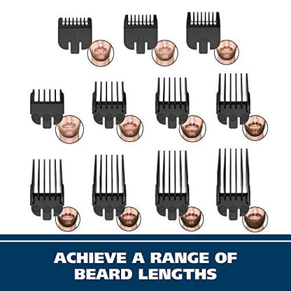Wahl Lithium Ion Total Beard Trimmer for Men - Model 9888, 19 Piece Set, Stainless Steel Blades, Black/Silver Avelisse