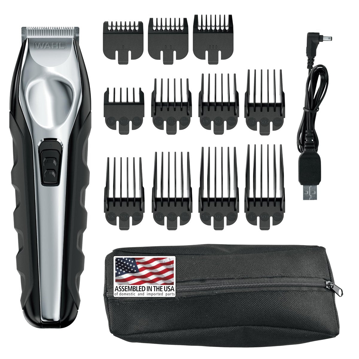 Wahl Lithium Ion Total Beard Trimmer for Men - Model 9888, 19 Piece Set, Stainless Steel Blades, Black/Silver Avelisse
