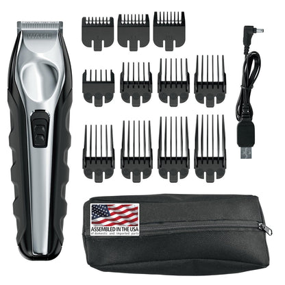 Wahl Lithium Ion Total Beard Trimmer for Men - Model 9888, 19 Piece Set, Stainless Steel Blades, Black/Silver Avelisse