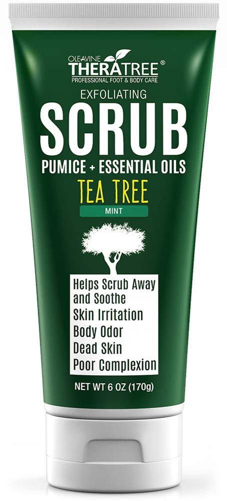 Oleavine TheraTree Tea Tree Oil Exfoliating Body Scrub – Deep Cleansing Charcoal Scrub with Peppermint, Spearmint & Neem for Healthy-Looking Skin, 6 oz Avelisse