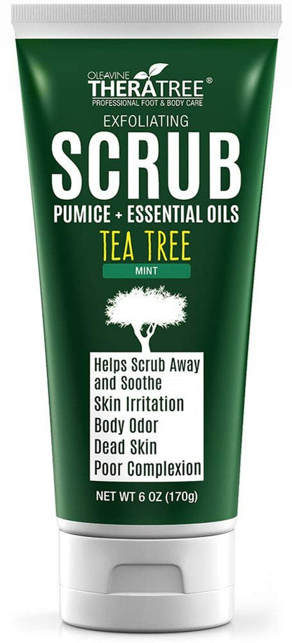 Oleavine TheraTree Tea Tree Oil Exfoliating Body Scrub – Deep Cleansing Charcoal Scrub with Peppermint, Spearmint & Neem for Healthy-Looking Skin, 6 oz Avelisse