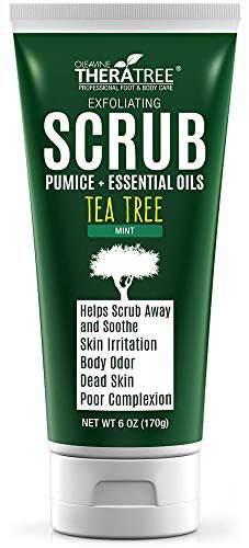 Oleavine TheraTree Tea Tree Oil Exfoliating Body Scrub – Deep Cleansing Charcoal Scrub with Peppermint, Spearmint & Neem for Healthy-Looking Skin, 6 oz Avelisse