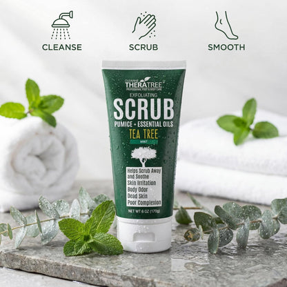 Oleavine TheraTree Tea Tree Oil Exfoliating Body Scrub – Deep Cleansing Charcoal Scrub with Peppermint, Spearmint & Neem for Healthy-Looking Skin, 6 oz Avelisse