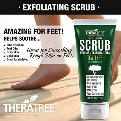 Oleavine TheraTree Tea Tree Oil Exfoliating Body Scrub – Deep Cleansing Charcoal Scrub with Peppermint, Spearmint & Neem for Healthy-Looking Skin, 6 oz Avelisse