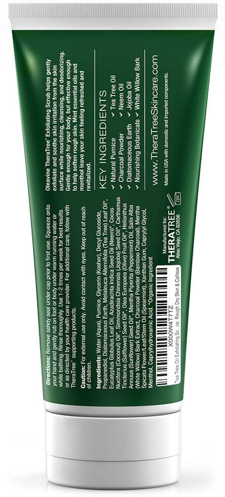 Oleavine TheraTree Tea Tree Oil Exfoliating Body Scrub – Deep Cleansing Charcoal Scrub with Peppermint, Spearmint & Neem for Healthy-Looking Skin, 6 oz Avelisse