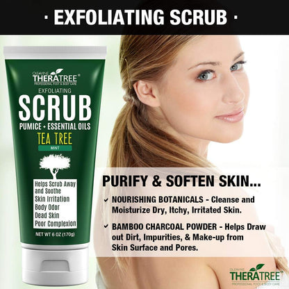 Oleavine TheraTree Tea Tree Oil Exfoliating Body Scrub – Deep Cleansing Charcoal Scrub with Peppermint, Spearmint & Neem for Healthy-Looking Skin, 6 oz Avelisse