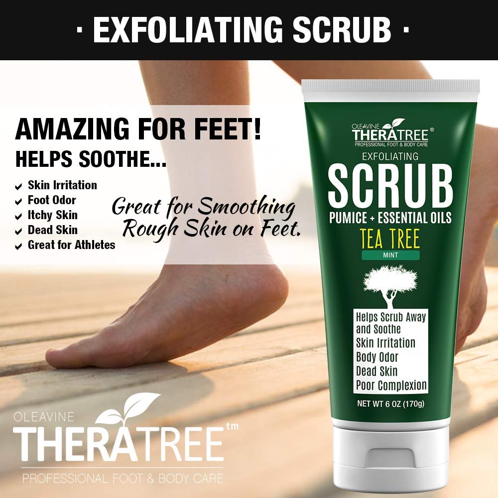 Oleavine TheraTree Tea Tree Oil Exfoliating Body Scrub – Deep Cleansing Charcoal Scrub with Peppermint, Spearmint & Neem for Healthy-Looking Skin, 6 oz Avelisse
