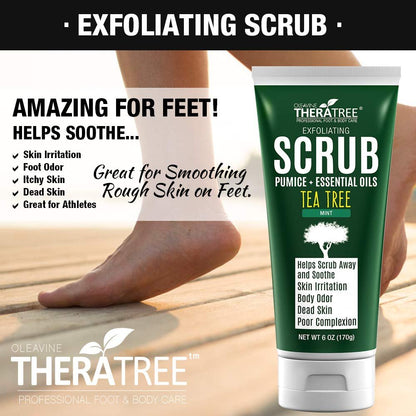 Oleavine TheraTree Tea Tree Oil Exfoliating Body Scrub – Deep Cleansing Charcoal Scrub with Peppermint, Spearmint & Neem for Healthy-Looking Skin, 6 oz Avelisse