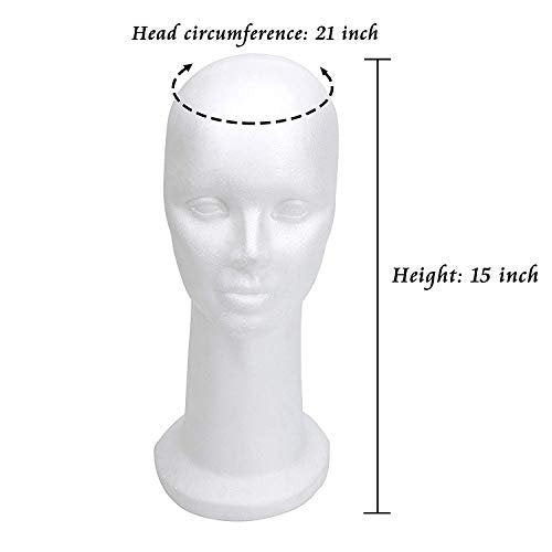 BHD BEAUTY 15" Styrofoam Mannequin Head for Wig Display and Hat Stand - White Foam Avelisse