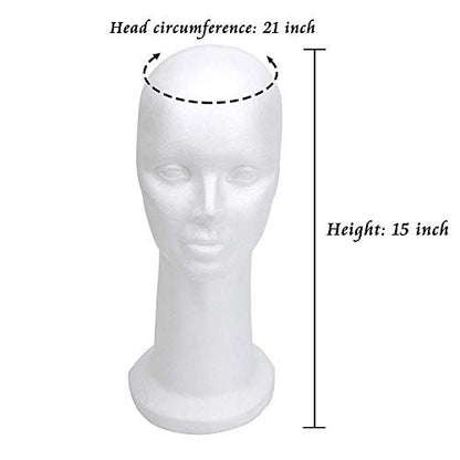 BHD BEAUTY 15" Styrofoam Mannequin Head for Wig Display and Hat Stand - White Foam Avelisse