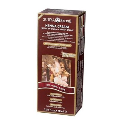 Surya Brasil Henna Cream Red - 97% Natural, Vegan, Cruelty-Free Semi-Permanent Hair Color for Deep Hydration & Shine (2.37 oz) Avelisse
