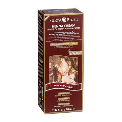 Surya Brasil Henna Cream Red - 97% Natural, Vegan, Cruelty-Free Semi-Permanent Hair Color for Deep Hydration & Shine (2.37 oz) Avelisse