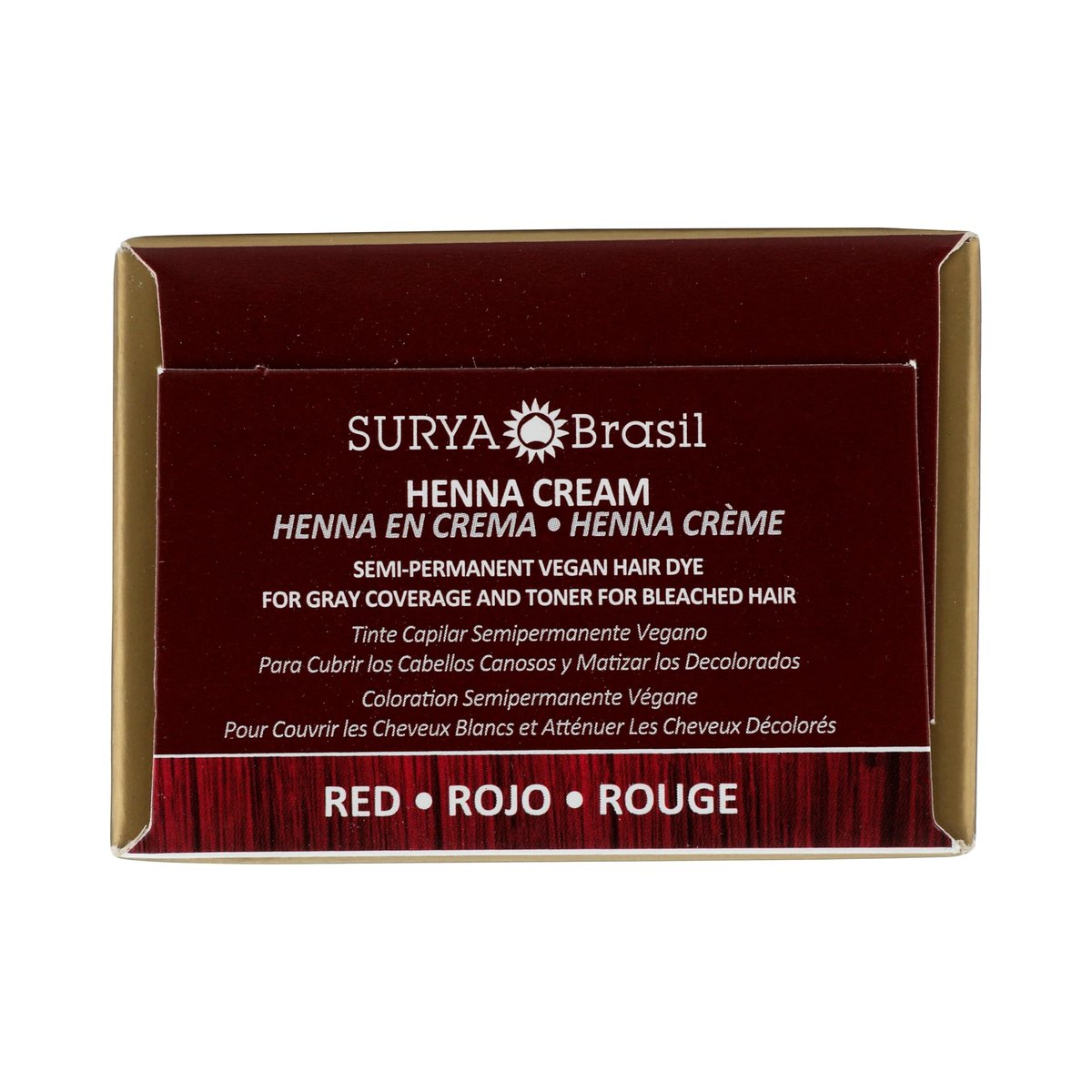 Surya Brasil Henna Cream Red - 97% Natural, Vegan, Cruelty-Free Semi-Permanent Hair Color for Deep Hydration & Shine (2.37 oz) Avelisse