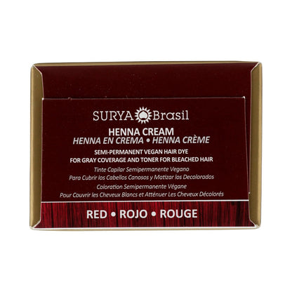 Surya Brasil Henna Cream Red - 97% Natural, Vegan, Cruelty-Free Semi-Permanent Hair Color for Deep Hydration & Shine (2.37 oz) Avelisse