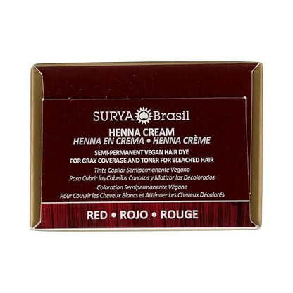 Surya Brasil Henna Cream Red - 97% Natural, Vegan, Cruelty-Free Semi-Permanent Hair Color for Deep Hydration & Shine (2.37 oz) Avelisse