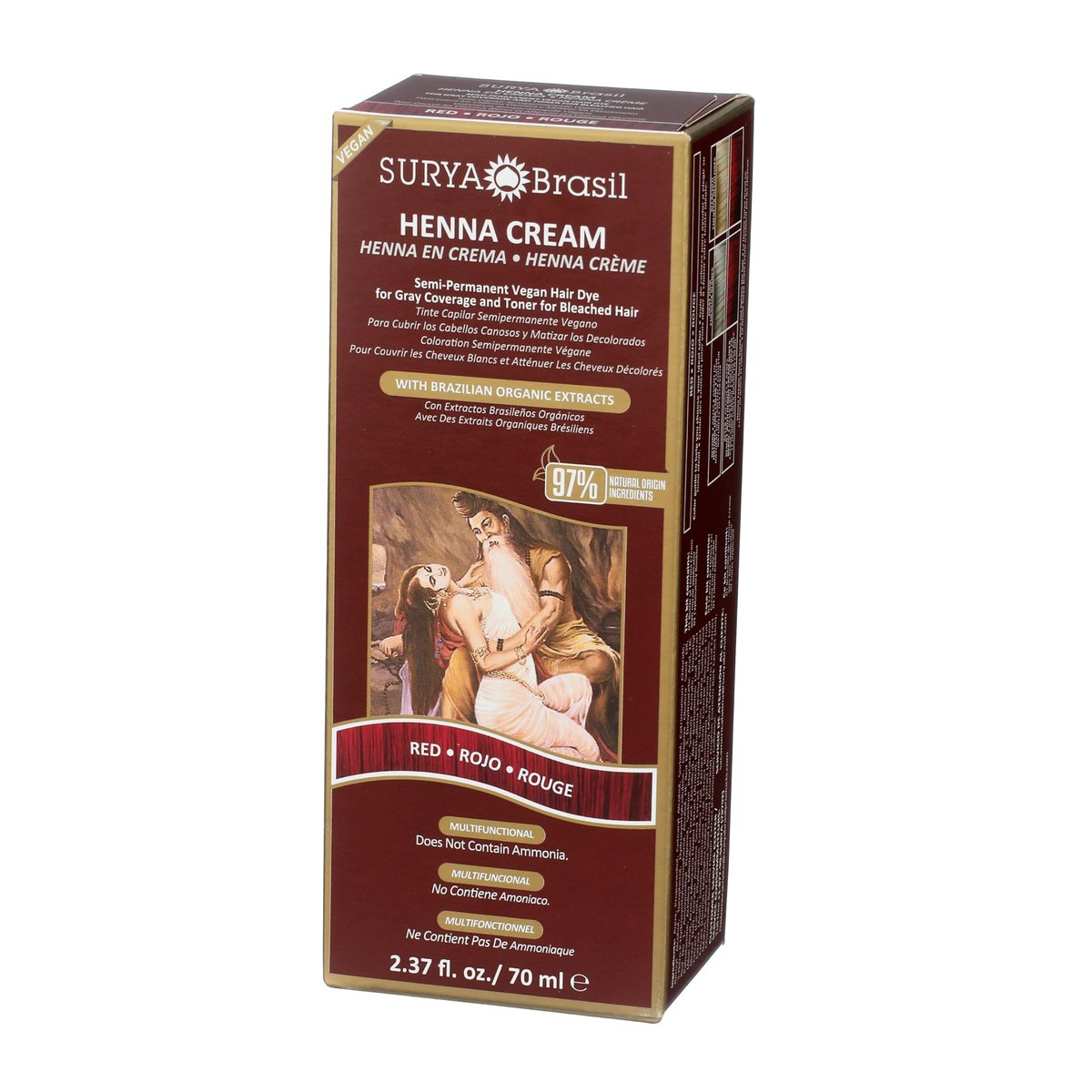 Surya Brasil Henna Cream Red - 97% Natural, Vegan, Cruelty-Free Semi-Permanent Hair Color for Deep Hydration & Shine (2.37 oz) Avelisse