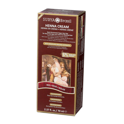Surya Brasil Henna Cream Red - 97% Natural, Vegan, Cruelty-Free Semi-Permanent Hair Color for Deep Hydration & Shine (2.37 oz) Avelisse