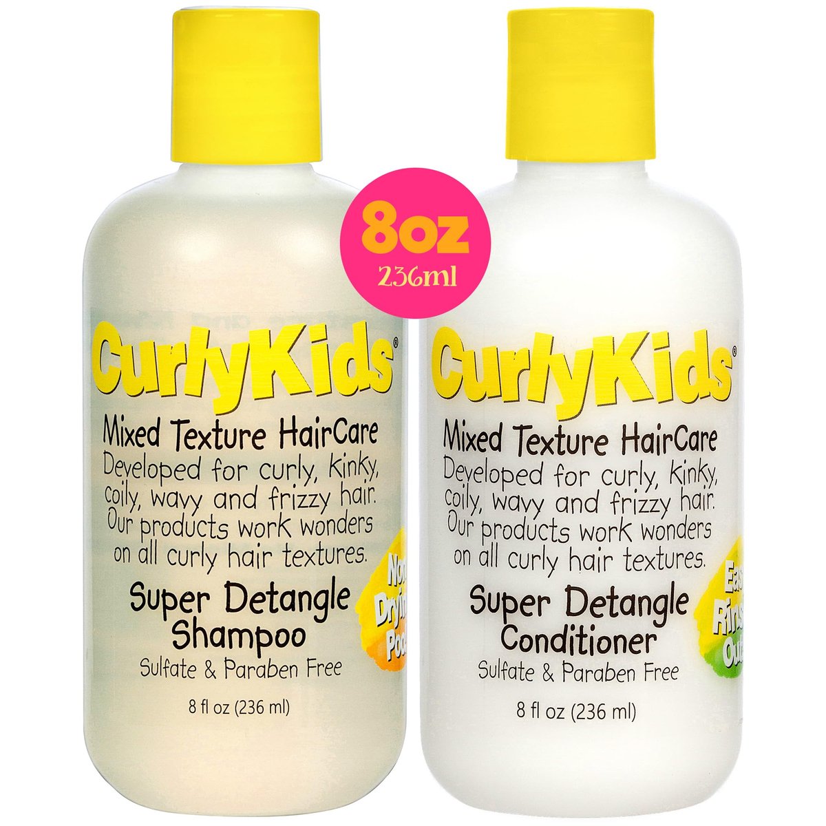 CurlyKids Super Detangle Shampoo & Conditioner Set for Curly, Kinky, Wavy Hair - Sulfate & Paraben-Free, 8 Fl Oz Each Avelisse
