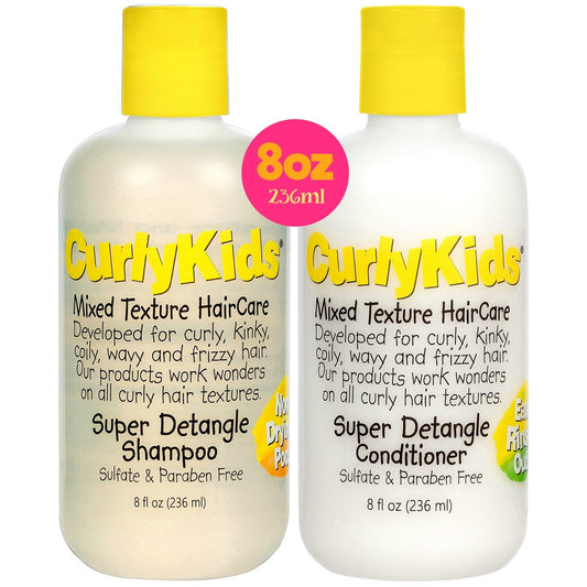 CurlyKids Super Detangle Shampoo & Conditioner Set for Curly, Kinky, Wavy Hair - Sulfate & Paraben-Free, 8 Fl Oz Each Avelisse