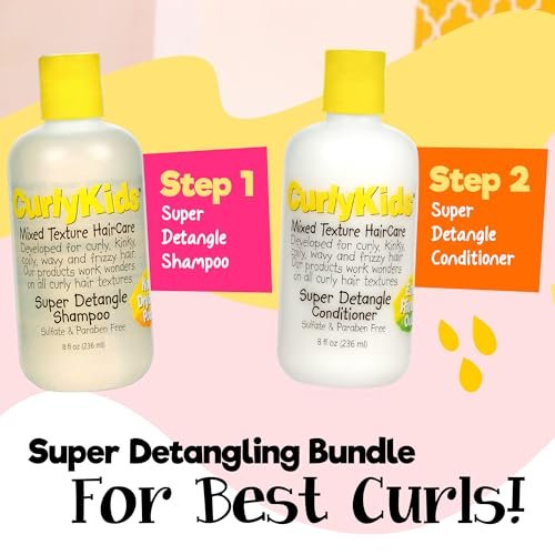 CurlyKids Super Detangle Shampoo & Conditioner Set for Curly, Kinky, Wavy Hair - Sulfate & Paraben-Free, 8 Fl Oz Each Avelisse