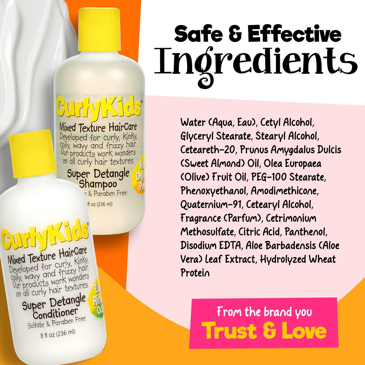 CurlyKids Super Detangle Shampoo & Conditioner Set for Curly, Kinky, Wavy Hair - Sulfate & Paraben-Free, 8 Fl Oz Each Avelisse