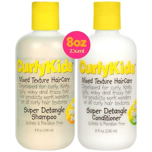 CurlyKids Super Detangle Shampoo & Conditioner Set for Curly, Kinky, Wavy Hair - Sulfate & Paraben-Free, 8 Fl Oz Each Avelisse