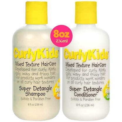 CurlyKids Super Detangle Shampoo & Conditioner Set for Curly, Kinky, Wavy Hair - Sulfate & Paraben-Free, 8 Fl Oz Each Avelisse