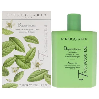 L'Erbolario Frescaessenza Energizing Shower Gel – Toning Body Wash with Plant Extracts and Vitamin E, Woody Citrus Scent, 8.4 oz