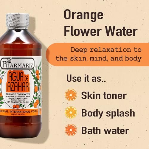 Pharmark Orange Flower Blossom Water - Natural Alcohol-Free Facial Toner & Hydrating Neroli Mist for Sensitive Skin - Soothing Botanical Astringent (8oz, Pack of 3) Avelisse