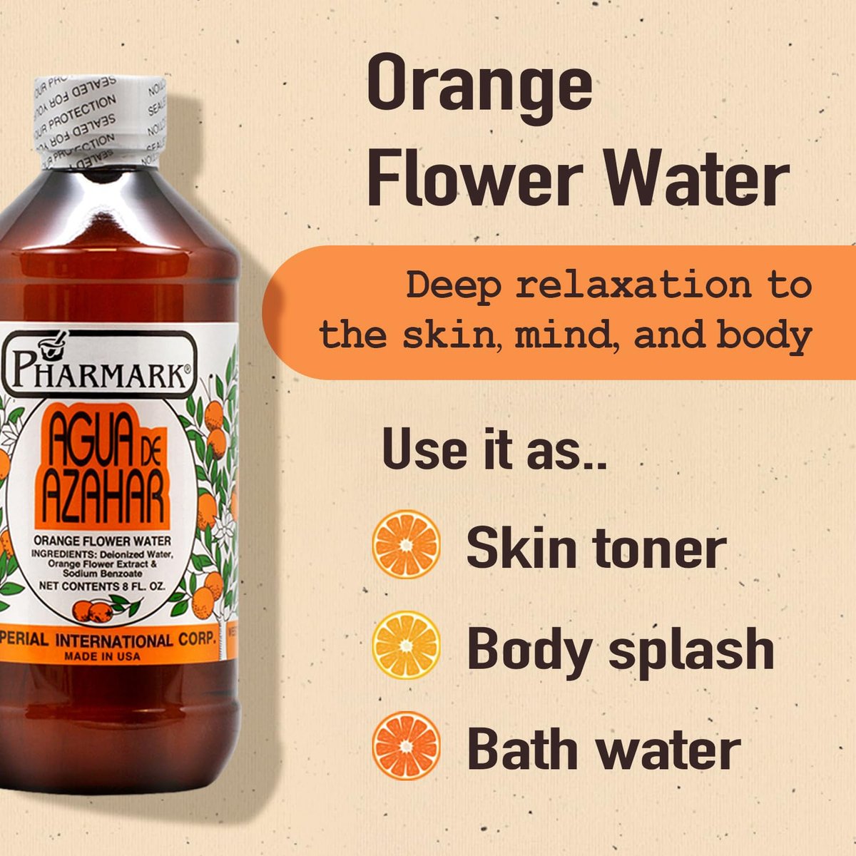 Pharmark Orange Flower Blossom Water - Natural Alcohol-Free Facial Toner & Hydrating Neroli Mist for Sensitive Skin - Soothing Botanical Astringent (8oz, Pack of 3) Avelisse