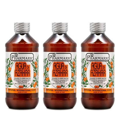 Pharmark Orange Flower Blossom Water - Natural Alcohol-Free Facial Toner & Hydrating Neroli Mist for Sensitive Skin - Soothing Botanical Astringent (8oz, Pack of 3) Avelisse